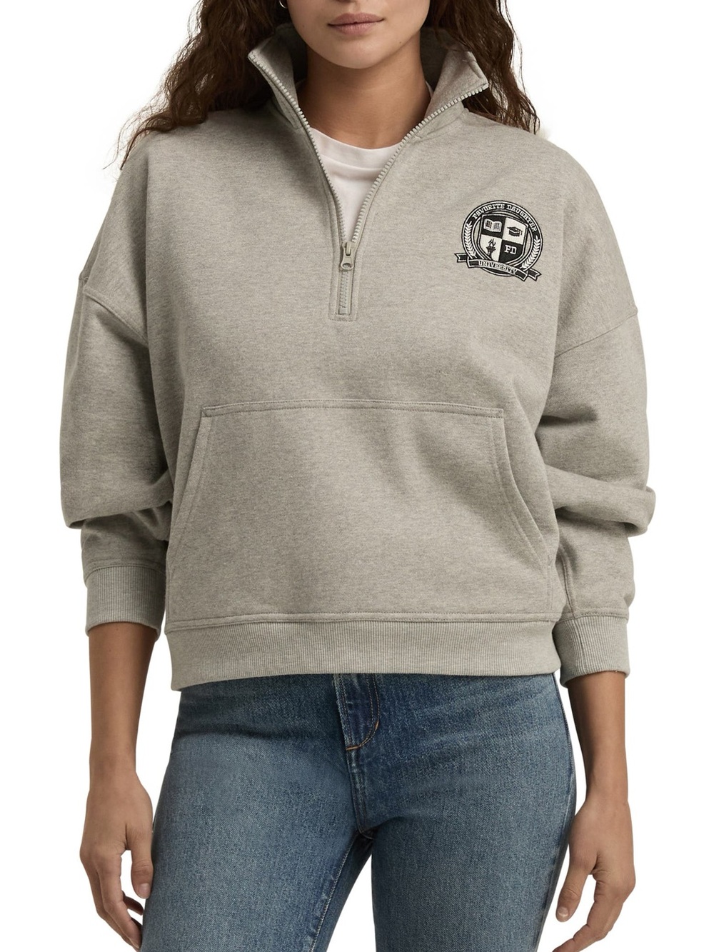 Favorite Daughter the coaches Half-Zip embroidered Sweatshirt in heather Gray S